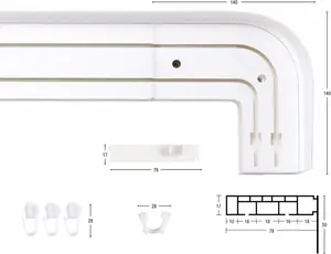 Рельсовая система GARESA "Пластиковая рейка с крышкой", 2 направляющие, желаемой длины, с 2 круглыми арками по бокам (без зазора между шторой и стеной!) 290 см, белый