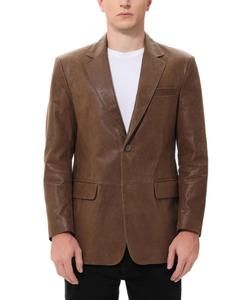 Мужской классический двубортный кожаный блейзер с эффектом потертости BGSD, Distressed tawny brown