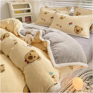 YUSIWOAL Комплект постельного белья из флиса с цветочным принтом