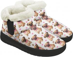 Женские зимние снегоступы с теплой пушистой подкладкой, удобные ботинки, противоскользящие, водонепроницаемые, для улицы, с черной подошвой, размер 6-13.5 Quxjehoe, Pug