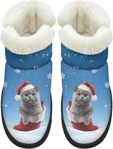 Женские зимние сапоги средней высоты с широким носком, противоскользящие, с меховой подкладкой, имитация кожи, без застежек, носить легко, размеры 4,5-12 Chririnla, Christmas Kitten