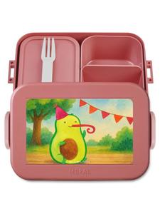 Mr. & Mrs. Panda Дизайн бенто-бокса с авокадо на день рождения в пастельно-красных тонах (без текста)