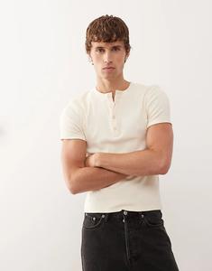 Футболка-хенли с короткими рукавами COLLUSION в рубчик, серого цвета