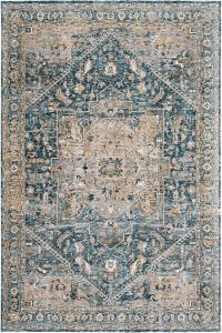 Ковер SAFAVIEH, 122 x 188 см, Valencia Collection, Blue & Gold, винтажный восточный дизайн, не линяет и прост в уходе, идеален для помещений с высокой проходимостью: прихожая, гостиная, спальня (VAL568M)