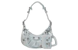 Сумка Balenciaga Le Cagole Xs с кристаллами на плече светло-голубая