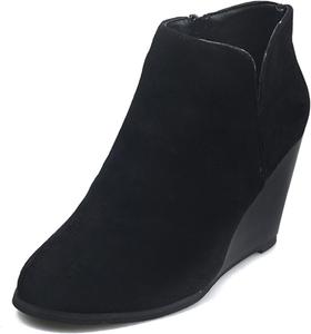 Женские ботильоны на танкетке зимние с искусственной замшей, боковой молнией, нескользящей подошвой и толстым каблуком, ботинки Челси для женщин LJCFSDL, Black