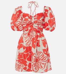 Мини-платье из льна с цветочным принтом Odelia Faithfull, Hibiscus Floral Red