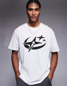 Футболка ADPT оверсайз с принтом звезды спереди белого цвета