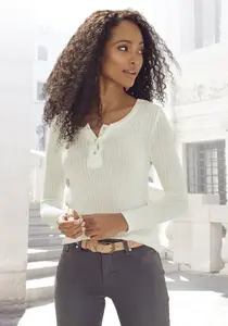 Рубашка Vivance с длинными рукавами из модной ребристой ткани, кремовый