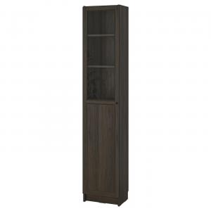 Книжный шкаф с панелью/стеклянной дверцей BILLY/OXBERG IKEA, 40x30x202 см, цвет dark brown oak effect