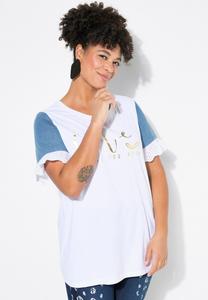 Футболка MIAMODA A-LINIE FARBIGER -HALBARM SCHRIFTZUG, Snow White/White