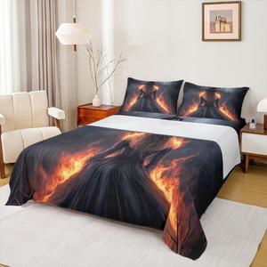 Erosebridal Комплект постельного белья Happy Halloween с готическим принтом ведьмы в огне, Grey Red