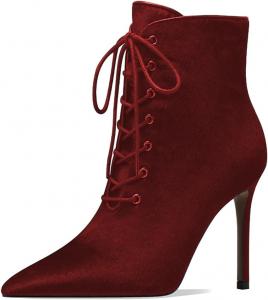 Женские ботильоны Pazzion с заостренным носком, шнуровкой, на высоком каблуке-стилетто, с боковой молнией, зимние короткие ботинки, классические туфли для вечеринки и торжества, размеры 4-16 US, Wine Red