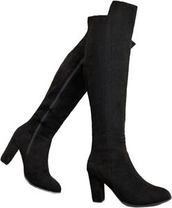 Женские сапоги до колена из искусственной замши с эластичной высокой шпилькой, заостренным носком и боковой молнией, осенние длинные высокие сапоги для женщин Generic, Black