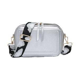 Маленькая сумка через плечо с отделениями на молнии с двойной лентой и холщовым ремешком Kitise, серебро