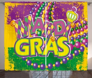 Штора ABAKUHAUS "Карнавал в деревенском стиле", с бусинами в стиле гранж, универсальная, с петлями и крючками, для гостиной, 280 x 245 см, цвет: зеленый, желтый, фиолетовый Abakuhaus