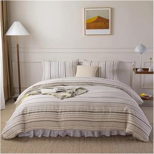 YUSIWOAL Комплект постельного белья из льна в полоску с французской стиркой One Color