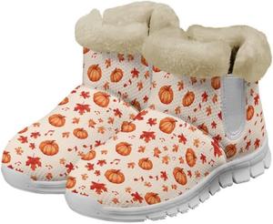 Женские зимние сапоги Jeiento Thanksgiving, утепленные внутренним слоем, прогулочные сапоги, противоскользящие с флисовой подкладкой, Thanksgiving Pumpkin Maple Leaf