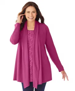 Кардиган Plus Size Within 2-Fer и туника с кружевом Woman Within, розовый