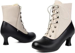 Женские ботильоны ZQW с застежкой на шнуровку, округлым носком и низким каблуком-кушонеткой, ретро, больших размеров, удобные, милые, винтажные, для вечеринки, повседневные туфли, Beige