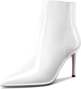 Женские ботильоны Aachcol, короткие сапожки, зауженный носок, на высоком каблуке-кубике 3,5 дюйма, на молнии, с лаковой отделкой, White