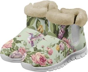 Женские ботинки JoyLamoria с принтом коров породы Вест-Хайленд, теплые зимние снежные ботинки, легкие, с мягкой утепленной подкладкой, ботильоны для холодной погоды, Hummingbird Peony