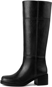 Сапоги DREAMSTORY до колена для женщин с квадратным носком, широким каблуком, высокие сапоги, удобные, с низким каблуком, на подъем, сапоги средней длины, Black