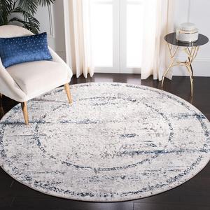 Ковер SAFAVIEH, 201 x 201 см, Amelia Collection Round Grey/Blue ALA207G Border Distressed Non-Shedding для столовой, прихожей, гостиной, спальни