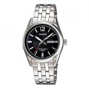 Часы CASIO Quartz Waterproof Stainless Steel Strap Black Analog, черный