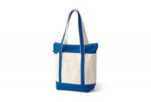 Средняя холщовая сумка-тоут с пятью карманами, застежкой-молнией и длинными ручками Lands' End, цвет natural/beacon blue