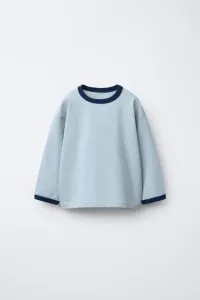 Однотонная футболка с контрастной окантовкой Zara, небесно-голубой