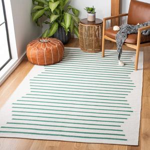 Ковер SAFAVIEH, 153 x 244 см, Montauk Collection - Ivory & Dark Green, ручное плетение, плоское переплетение, бохо-фермерский стиль, хлопок, современная полоска, идеально для помещений с высокой проходимостью в гостиной, спальне (MTK313X)