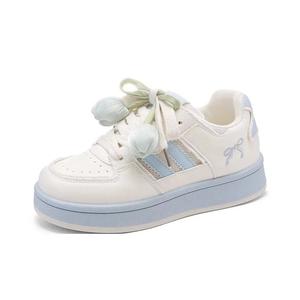 Boldi Kuki Женские низкие скейтерские кроссовки бежево-голубые (эксклюзивная коробка+носки), цвет Beige Blue (Exclusive Box+Socks)