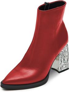 Женские ботильоны YDN с закрытым носком, боковой молнией, высоким блок-каблуком, короткие ботинки с украшением из страз, для отпуска, платья и повседневной носки, размеры 4-16 US, Red