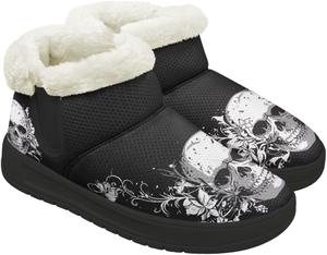 Ботинки Forchrinse для женщин и мужчин, зимние теплые с меховой подкладкой, удобные пушистые ботинки с противоскользящей подошвой, Skull Flower Printed