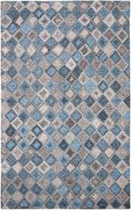 Ковер SAFAVIEH, 61 x 92 см, Abstract Collection, Grey & Blue, ручной работы из шерсти и вискозы, клетчатый дизайн, идеально подходит для помещений с высокой проходимостью: прихожая, гостиная, спальня (ABT626F)