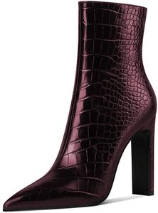 Женские ботильоны FYS с заостренным носком и массивным каблуком, укороченные ботинки с тиснением под крокодила, боковая молния, праздничная обувь, размер 4-15 US, Coffee