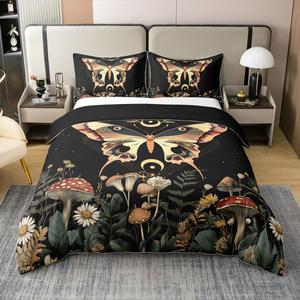 Erosebridal Хлопковый комплект постельного белья с бабочками в светло-розовом цвете, звездным небом, лунными фазами и ботаническим принтом, Light Pink