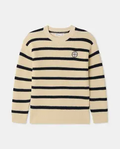 Трикотажный джемпер для мальчика с круглым вырезом, полосками и нашивкой на передней части Kids El Corte Inglés, синий