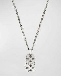 Мужское колье с собачьей биркой с гравировкой GG и пчелы Gucci