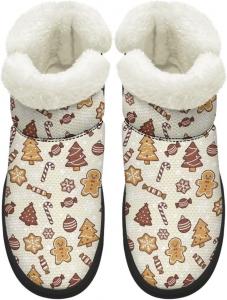 Зимние ботинки KEIAHUAN для женщин, с утеплителем из меха, удобные короткие ботильоны для прогулок на улице, Christmas Gingerbread