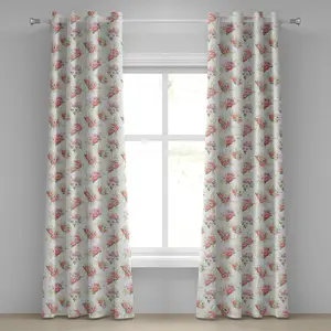 Шторы на люверсах ABAKUHAUS Shabby Flora, ностальгический набор, бутоны магнолии, рококо, поэтичный свежий природный принт, декоративные двухпанельные шторы, 280 см x 225 см, цвет: зеленый, розовый, серый, белый