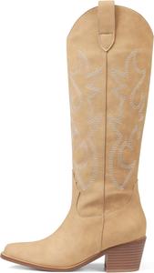 Женские ковбойские сапоги Erocalli White Cowgirl с вышивкой, на толстом каблуке, высокой голенью, вестерн стиль