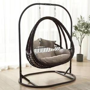 Quanpinwu Подвесное кресло-качели lazy rattan swing chair для улицы и дома, кофейного цвета, с подушкой и ковриком