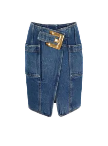 Короткая джинсовая юбка с ремнем Balmain, синий
