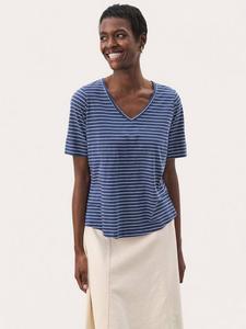 Футболка Curlia с V-образным вырезом и полосками Part Two, Oceana/Eggnog