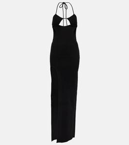 Платье из рубчатого трикотажа с вырезом Off-White, черный