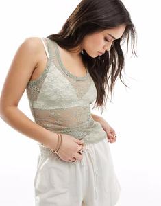 Топ Monki кружевной со спинкой-борцовкой цвета хаки