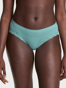Бесшовные трусики-хипхаггеры с отделкой из рубчатого кружева Seamless, rib & lace trim dusty turquoise