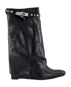 Кожаные туфли на танкетке с заклепками Gibaldi, черный